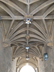 a typical gothical ripped vault with college crests as keystone