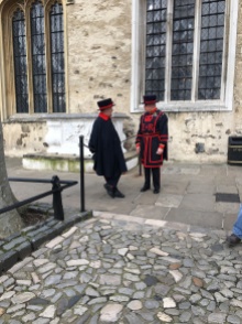 Two Yeoman Warders standing in front of the Chapel